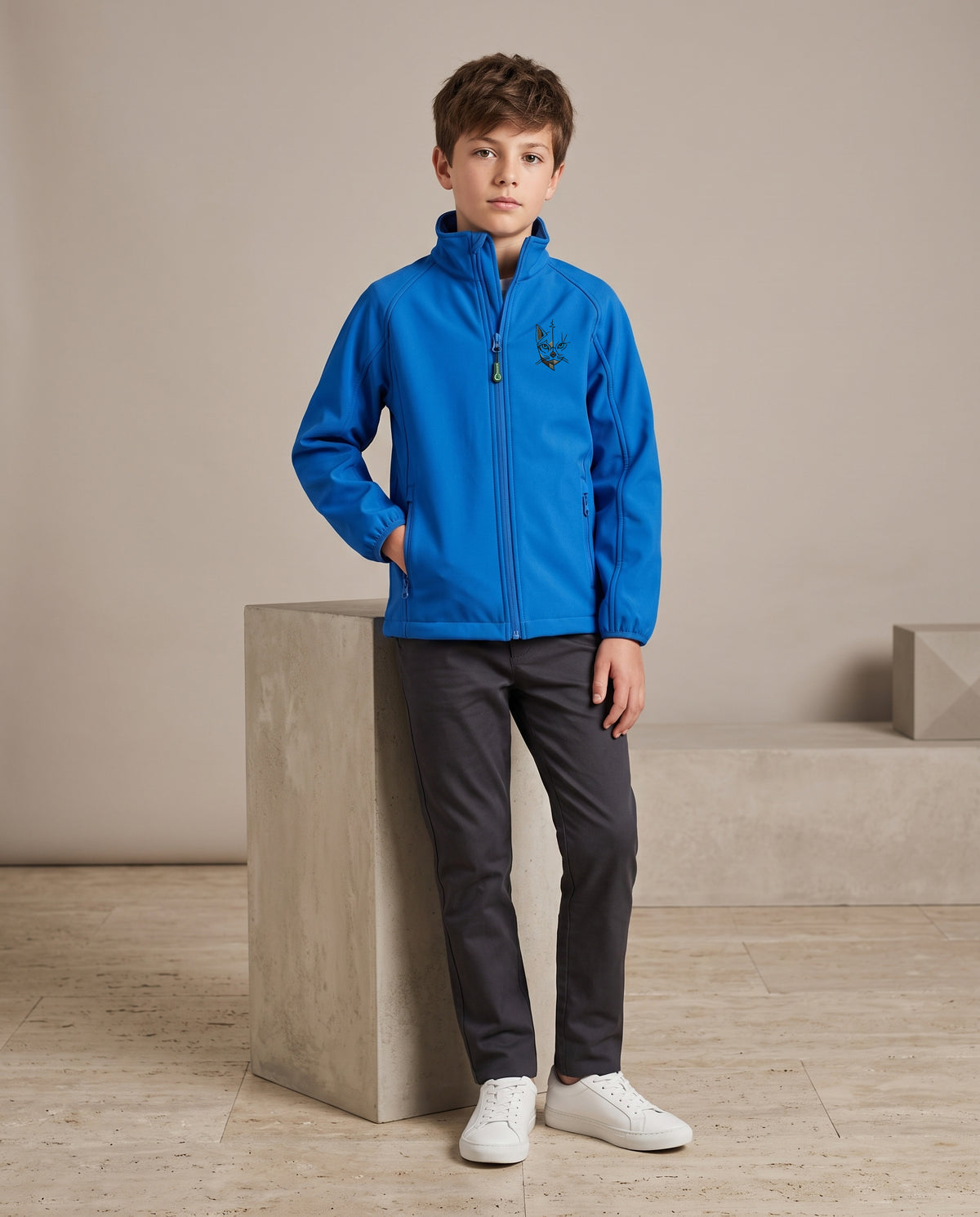 Veste softshell enfant zippée coupe-vent – tissu technique 280 g