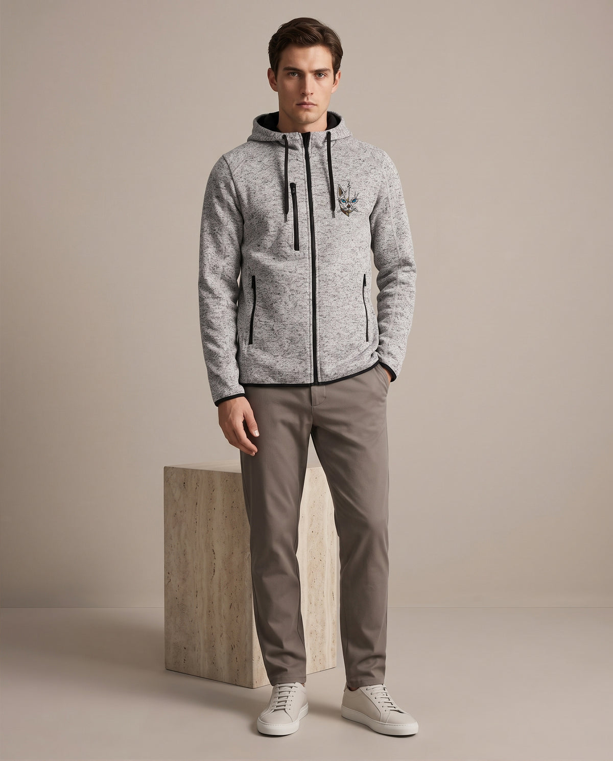 Veste à capuche homme zippée – tissu technique épais 345 g