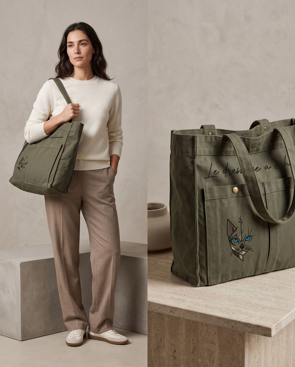 Sac cabas à main en coton 310 g – 11 L, teinte douce