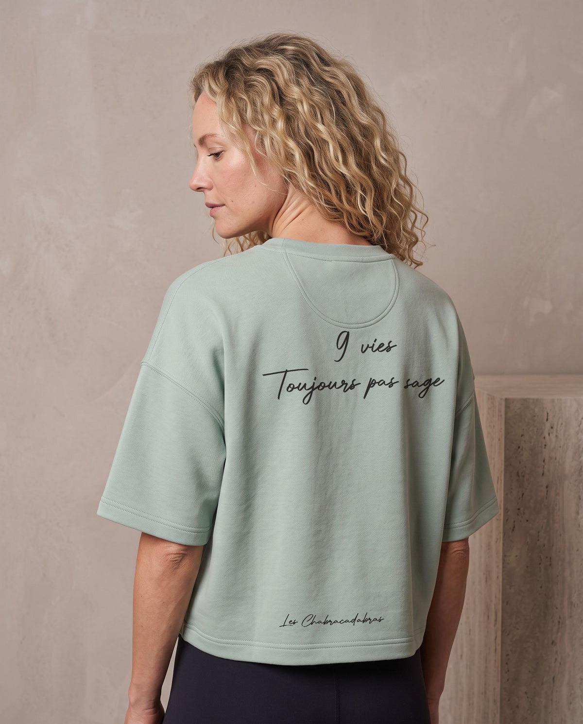 Sweat femme oversize court col rond à manches courtes – coton 270 g